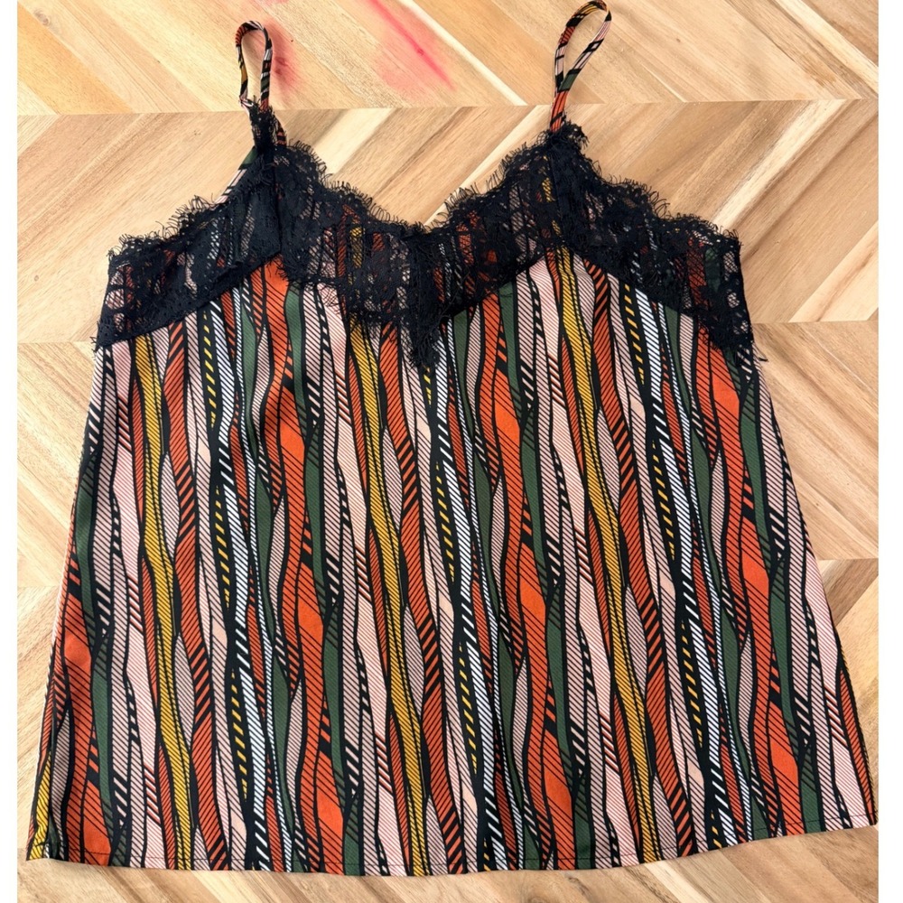 Y2K Willow Root Women S Black Lace Trim Stripe Cami Tank Top Tribal Festival